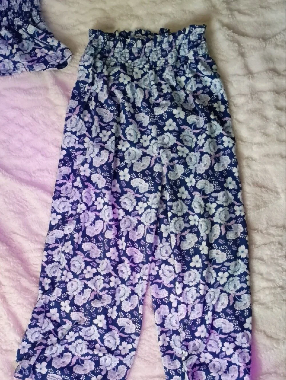 btween Navy and White Floral Smocked Ruffle One-Piece